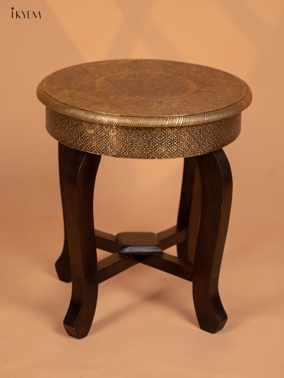 Brass laden Wood Stool - 18 Inch- 4GJ11015