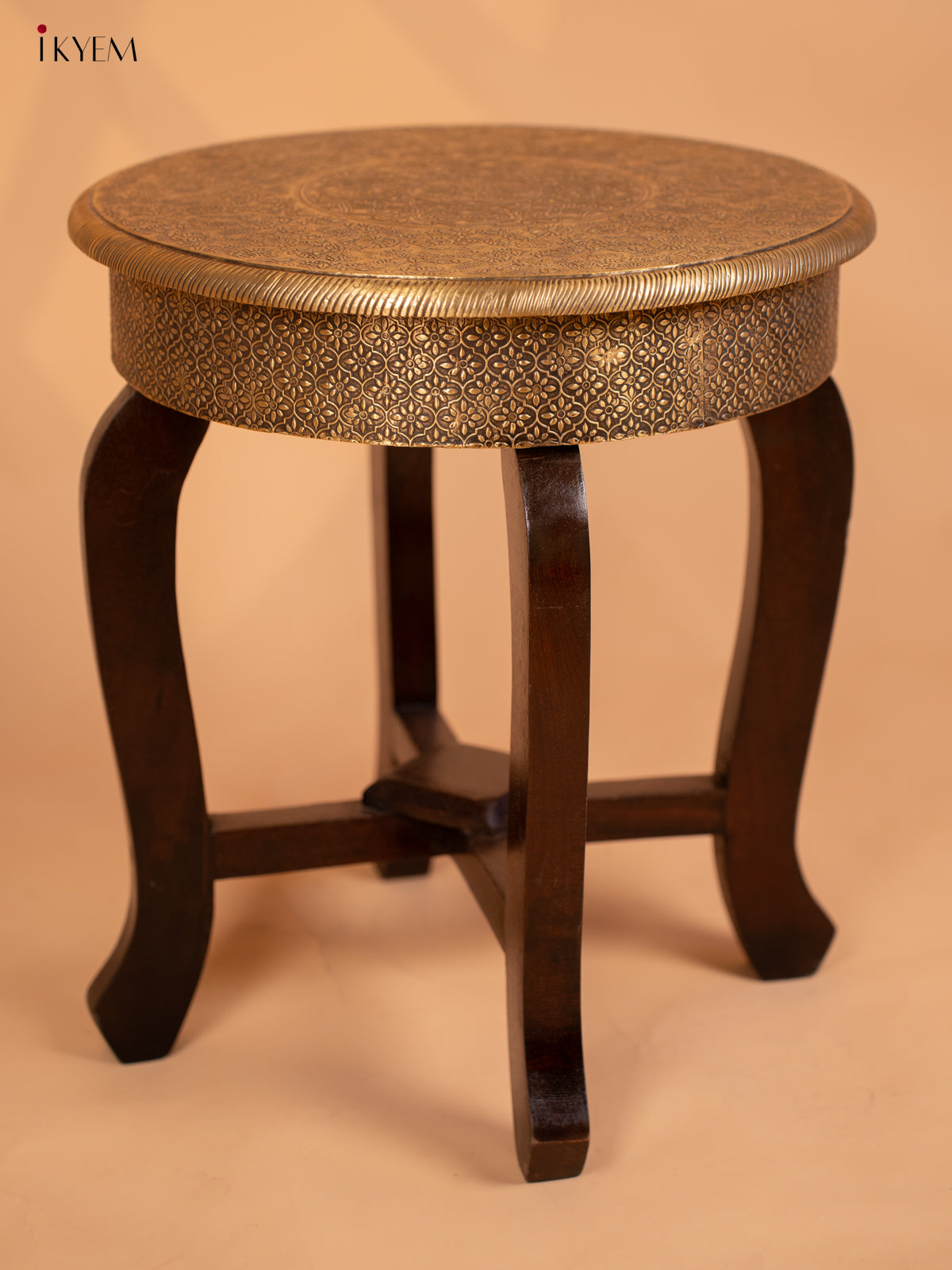 Brass laden Wood Stool - 18 Inch- 4GJ11015