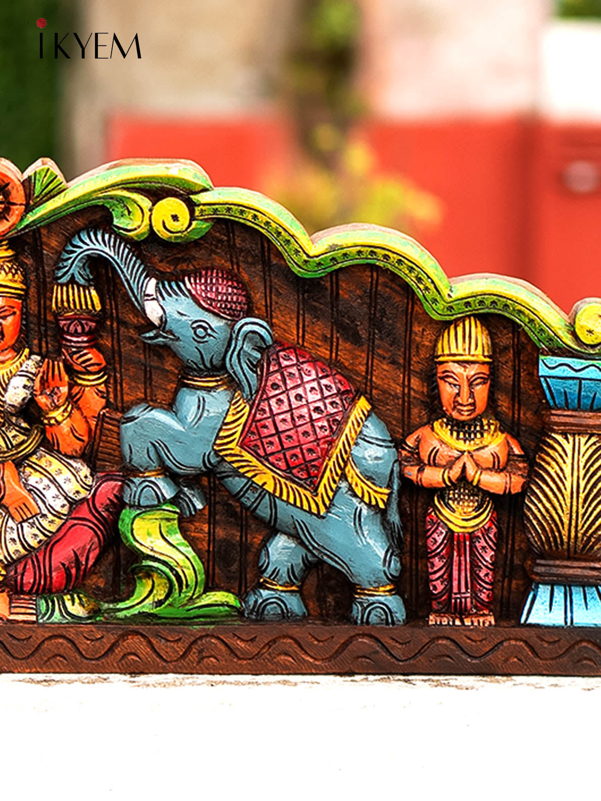 Wooden Hand Painted Carved Lakshmi with Elephant Panel - 4GJ24012