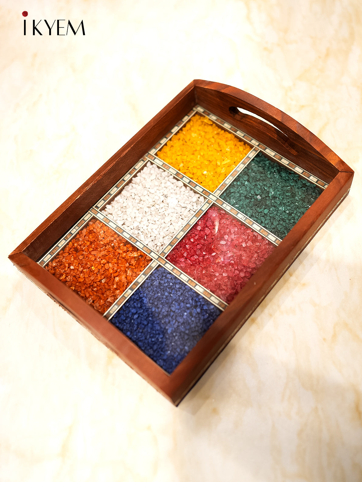 Wooden GemStone Tray (8.5 inches) - Assorted Stone Colors