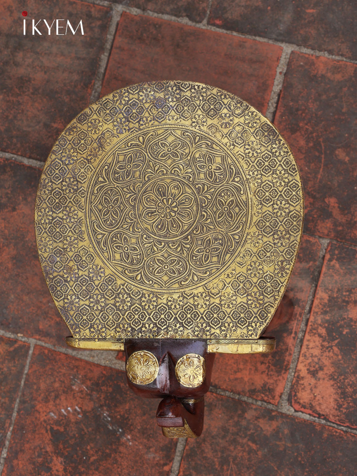 Wooden Elephant Stool with Brass Embellishment