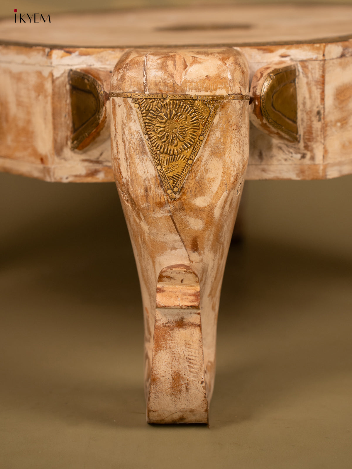 Wooden Elephant Brass embellished Bajot - 12Inch- 4IJ24021