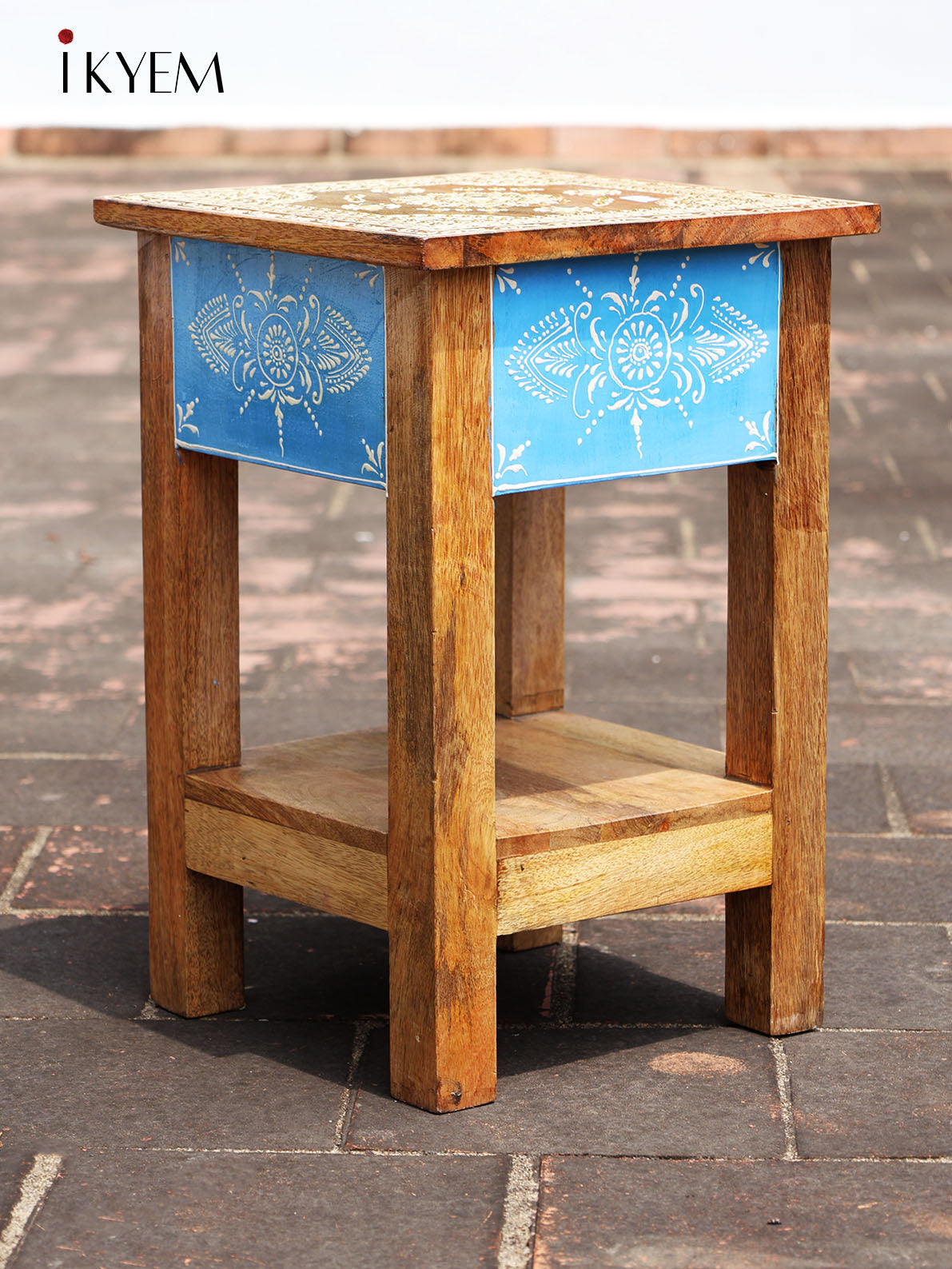 Hand Painted Wooden Stool - 18.1 Inch - 4IJ24026