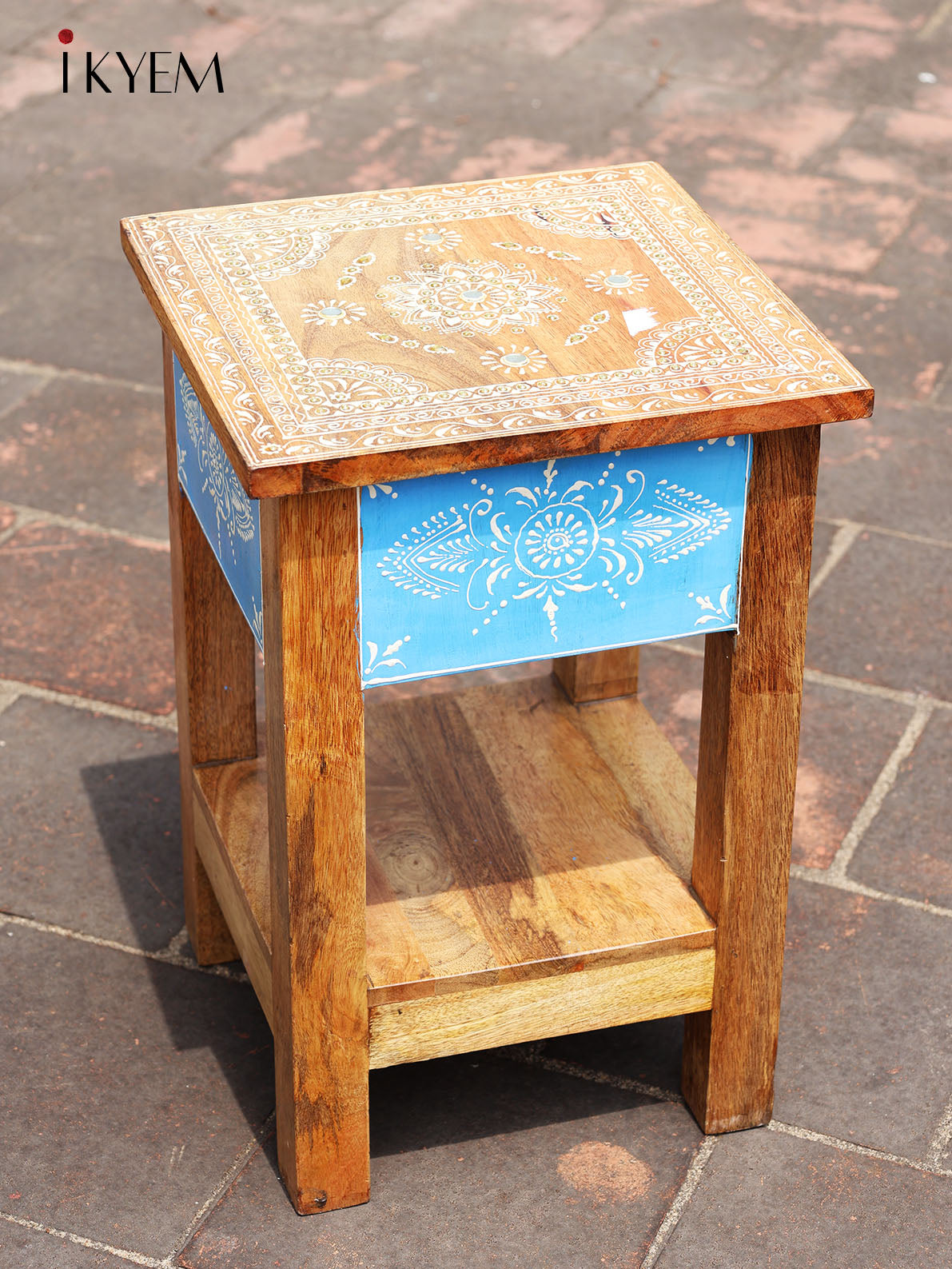 Hand Painted Wooden Stool - 18.1 Inch - 4IJ24026