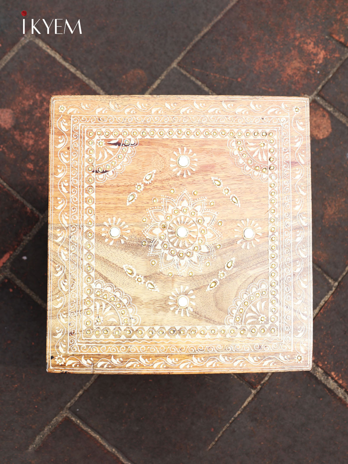 Hand Painted Wooden Stool - 18.1 Inch - 4IJ24026