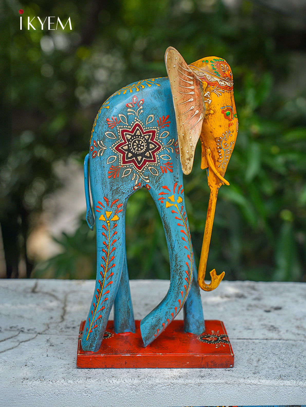 Cute Hand Painted Wood & Iron Elephant - 4IJ24028