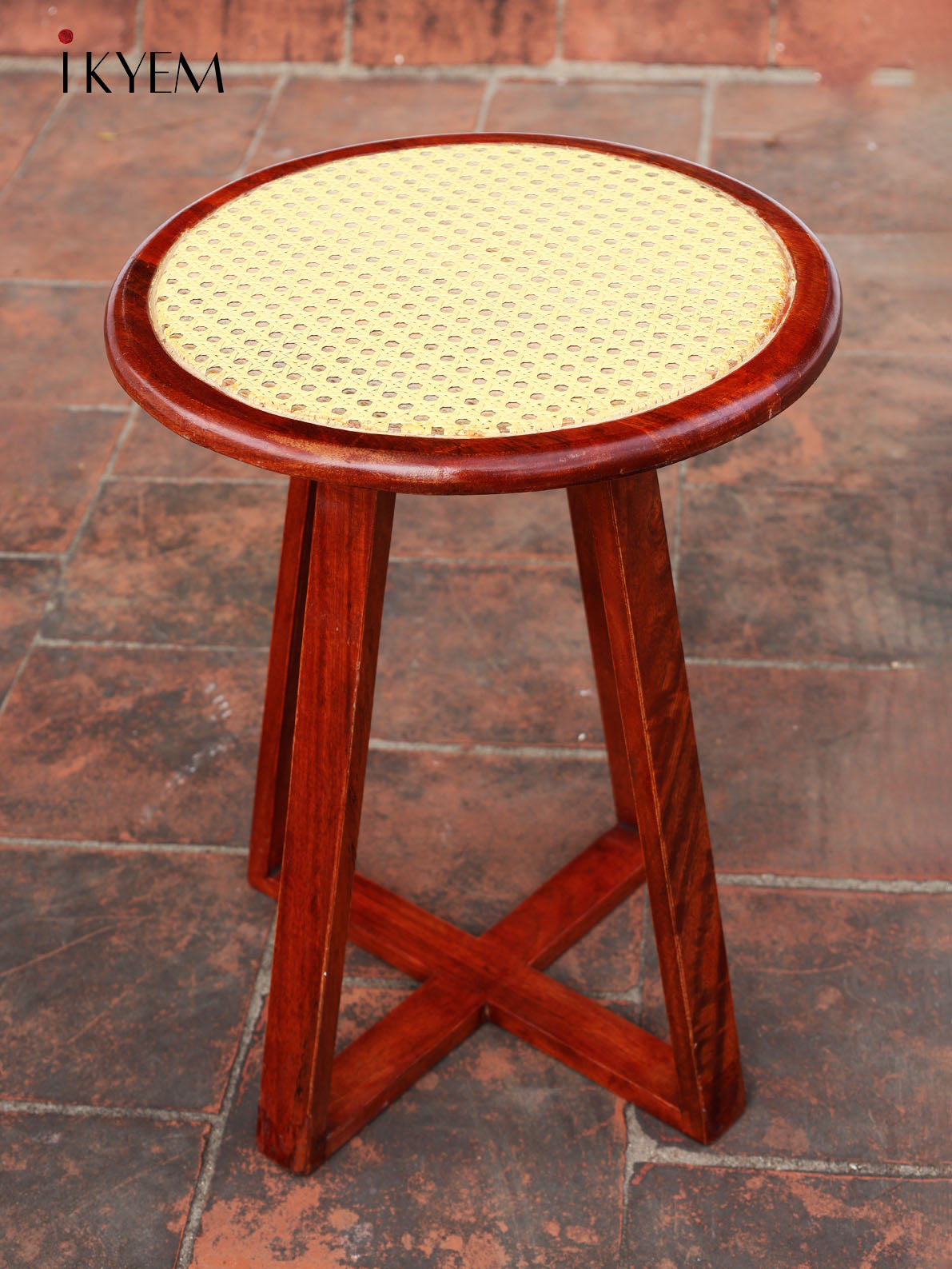 Round wooden Cane Stool