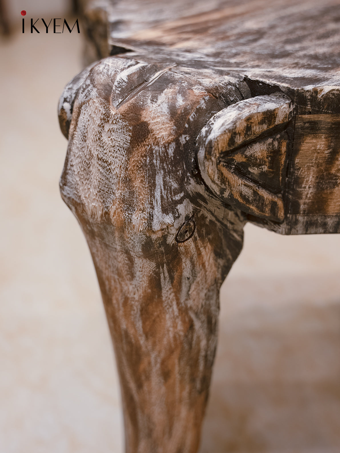 Wooden Elephant Stool with Unique Design - 16.5 Inch - 4IJ26119