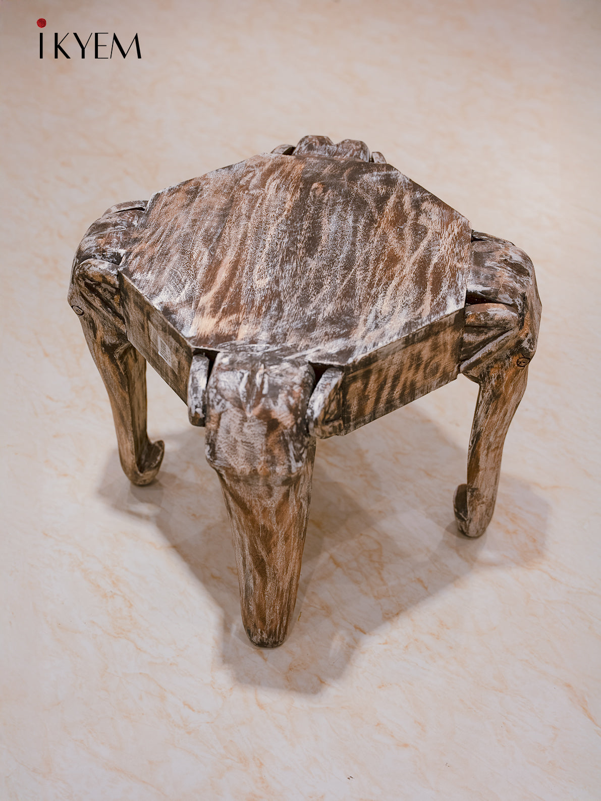 Wooden Elephant Stool with Unique Design - 16.5 Inch - 4IJ26119