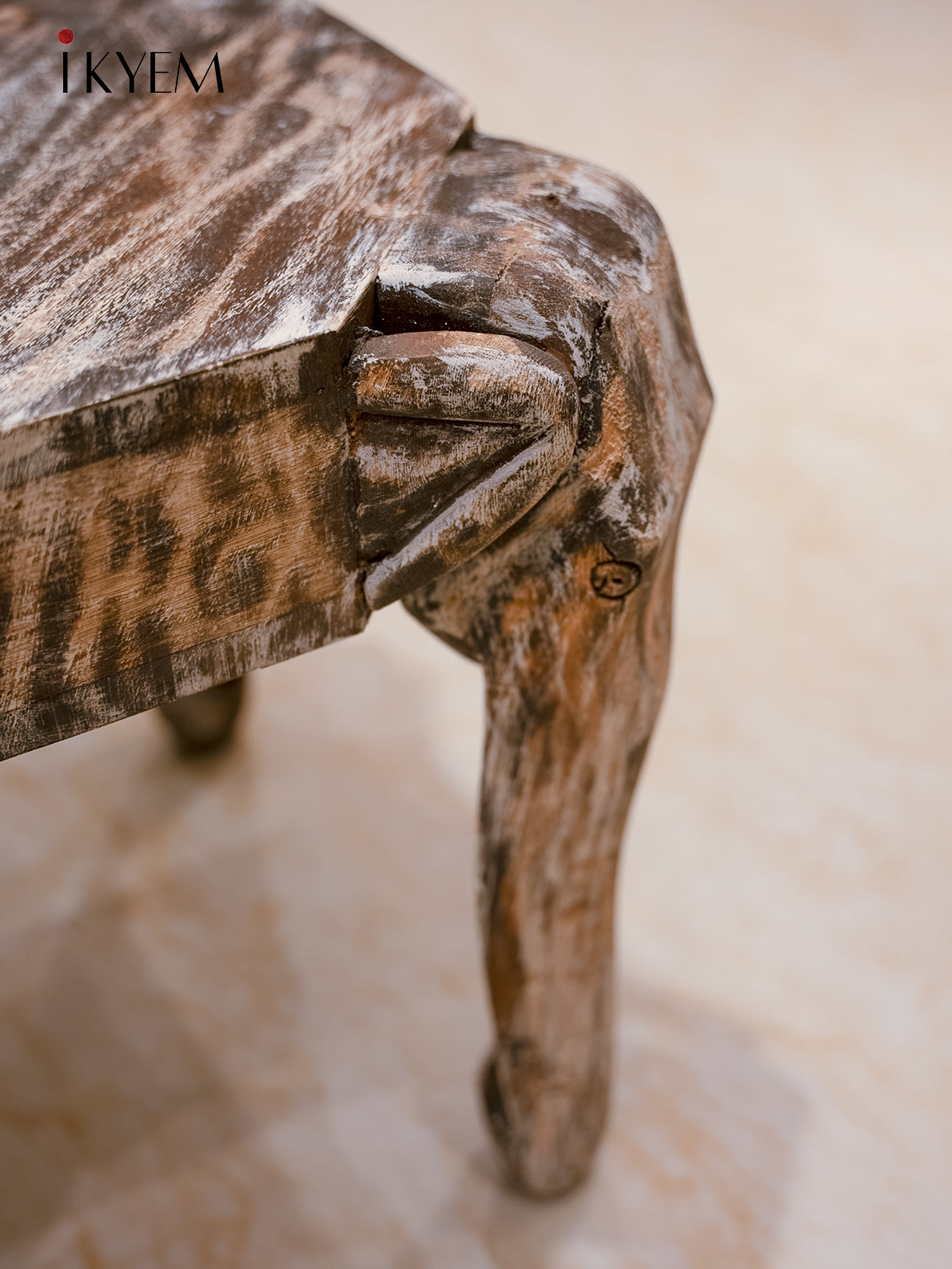 Wooden Elephant Stool with Unique Design - 16.5 Inch - 4IJ26119