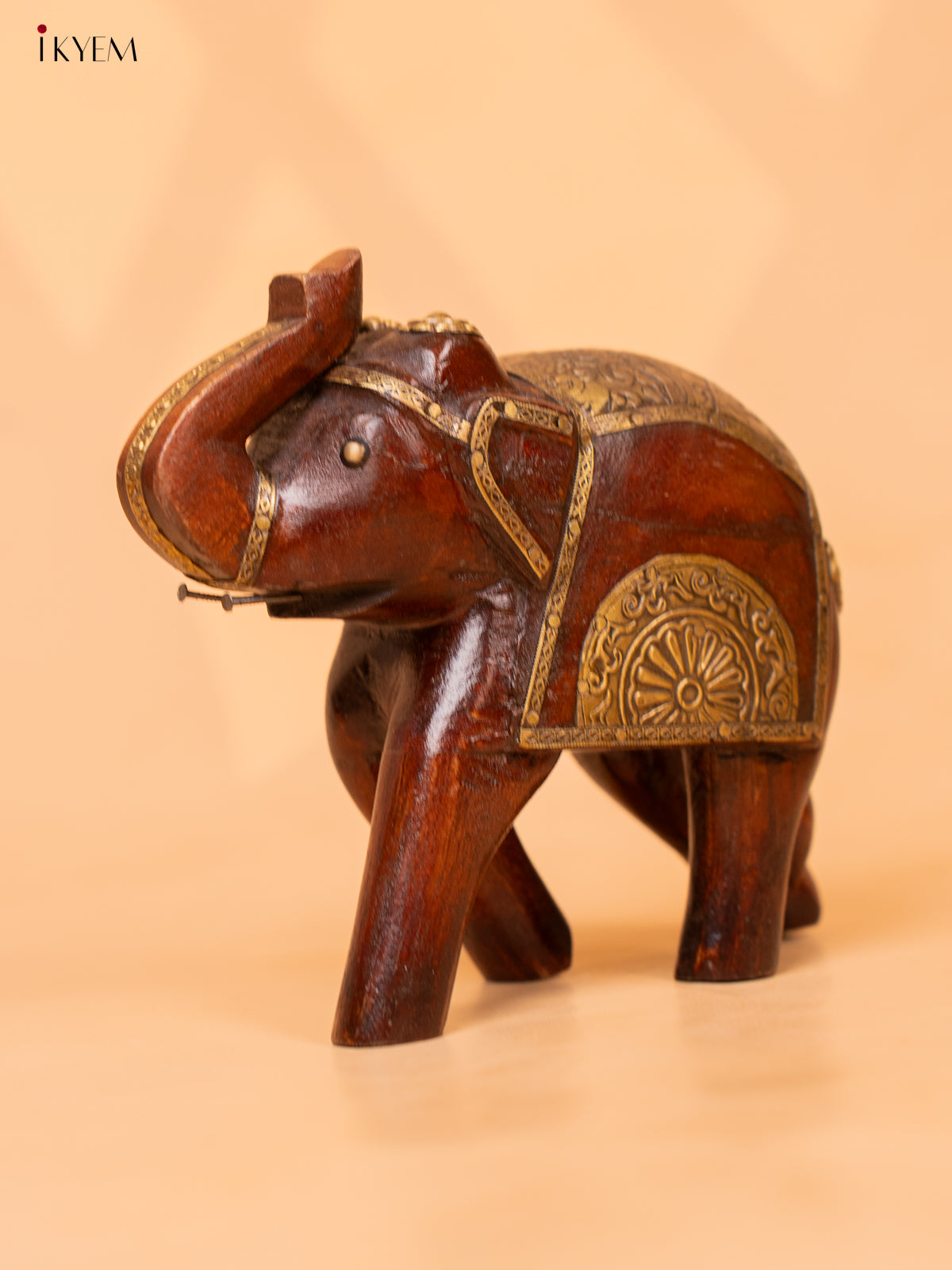 Wooden Elephant with Brass Fitted - 4IJ30079