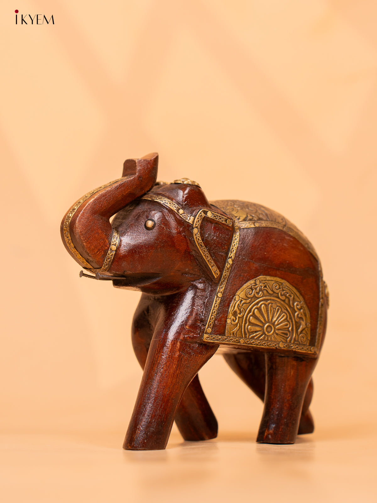 Wooden Elephant with Brass Fitted - 4IJ30079