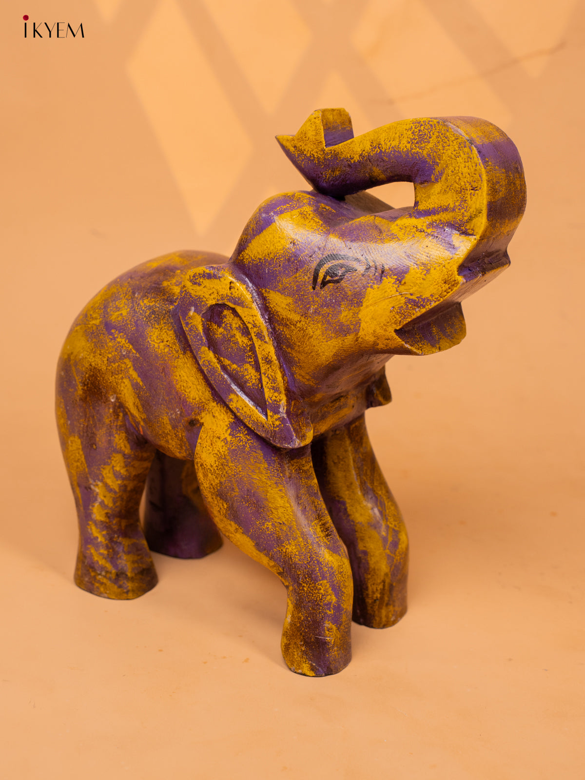 Wooden Hand Painted Elephant Mustard & Purple - 4IJ30085