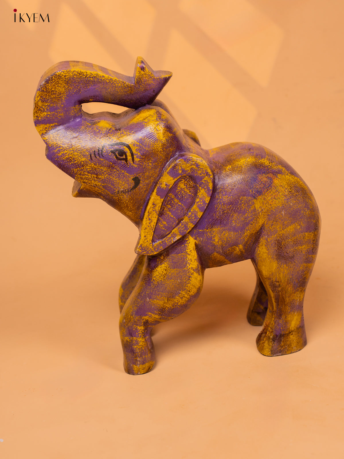 Wooden Hand Painted Elephant Mustard & Purple - 4IJ30085