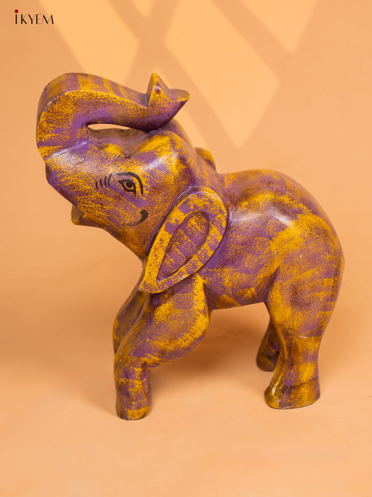Wooden Hand Painted Elephant Mustard & Purple - 4IJ30085