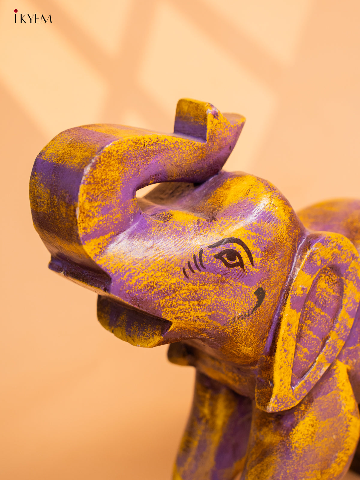 Wooden Hand Painted Elephant Mustard & Purple - 4IJ30085