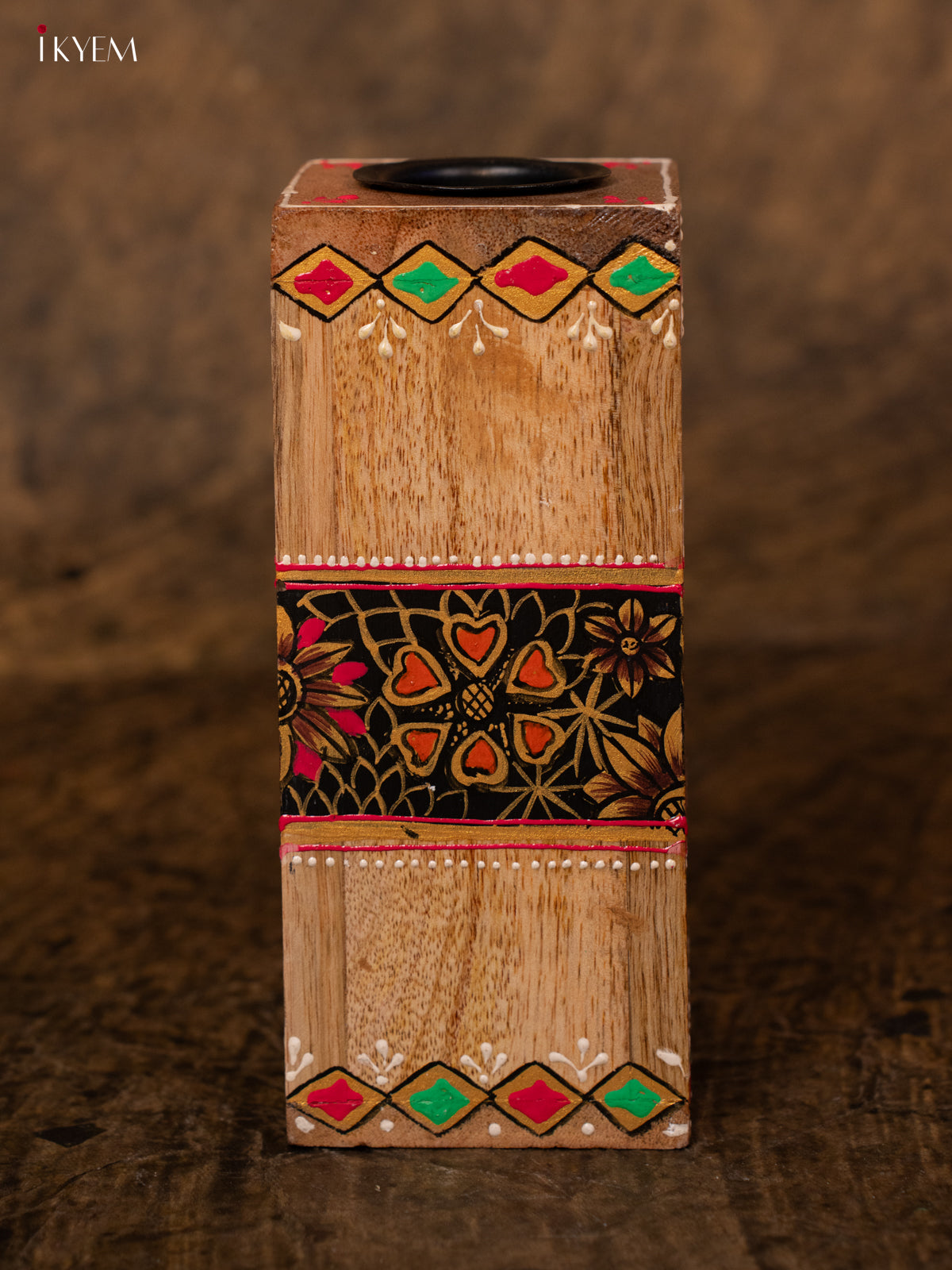 Hand Painted wooden Candel Holder - 7.2 Inch - 4IJ30125