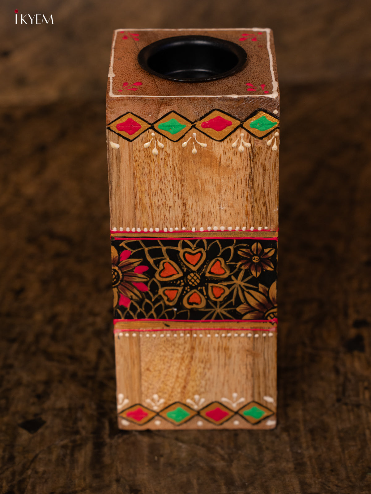 Hand Painted wooden Candel Holder - 7.2 Inch - 4IJ30125