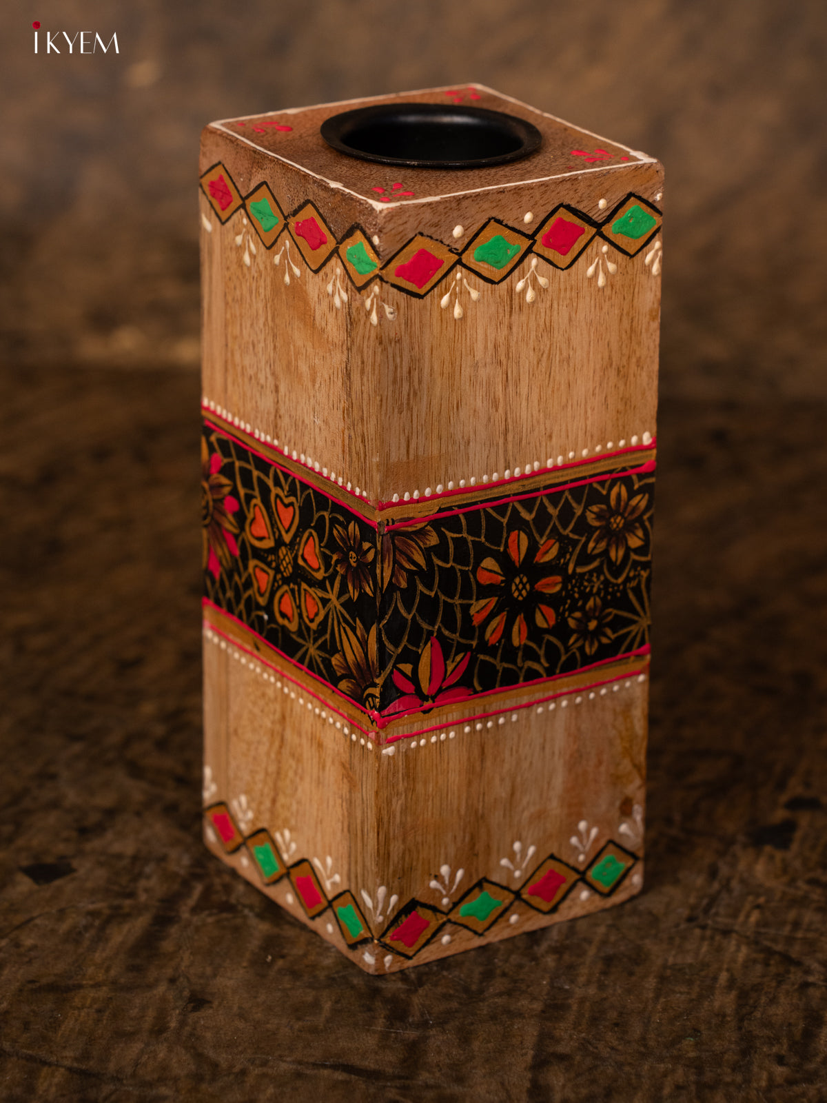 Hand Painted wooden Candel Holder - 7.2 Inch - 4IJ30125