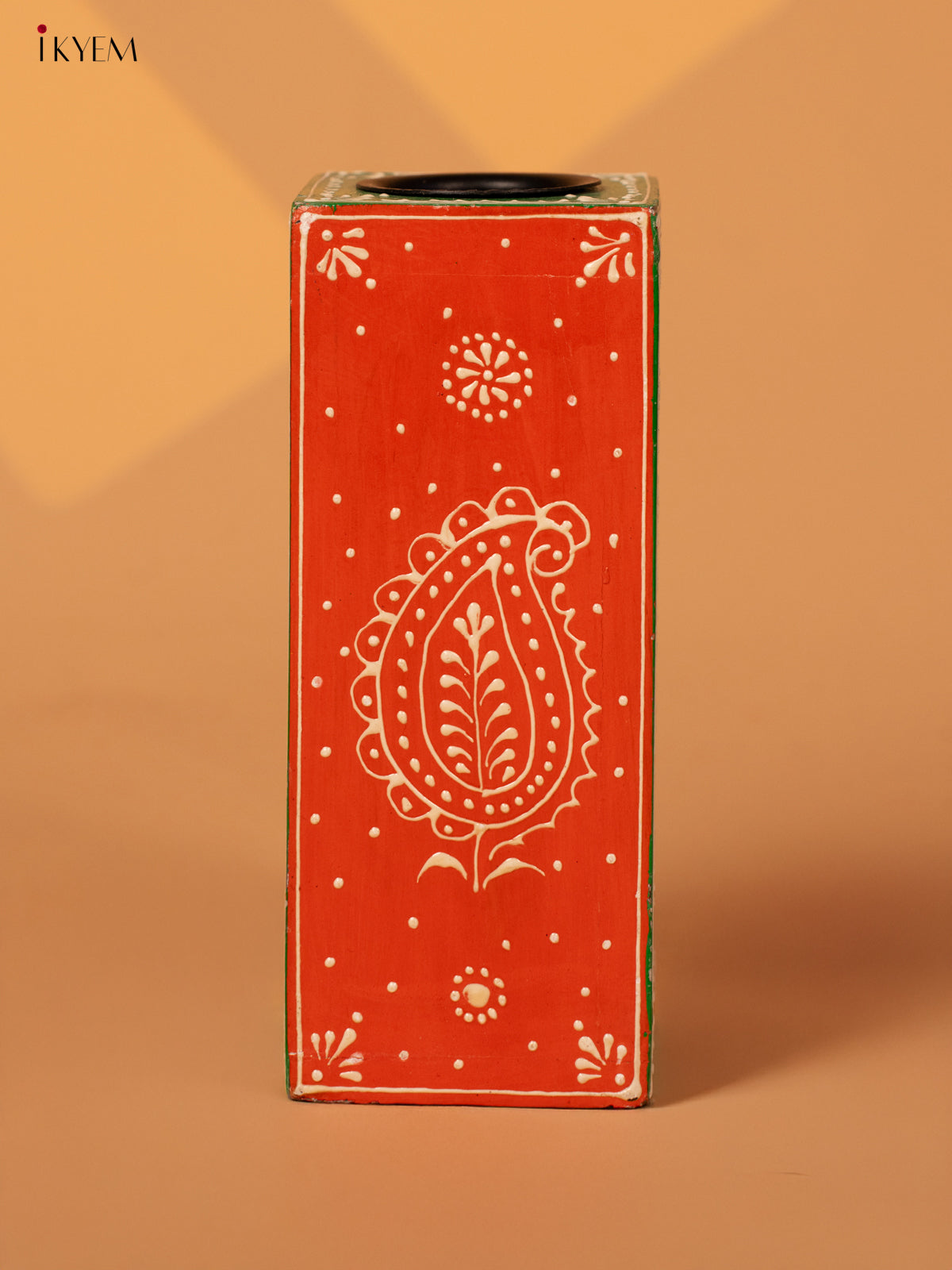 Hand Painted Wooden Candle Holder - 7.4 Inch - 4IJ30126