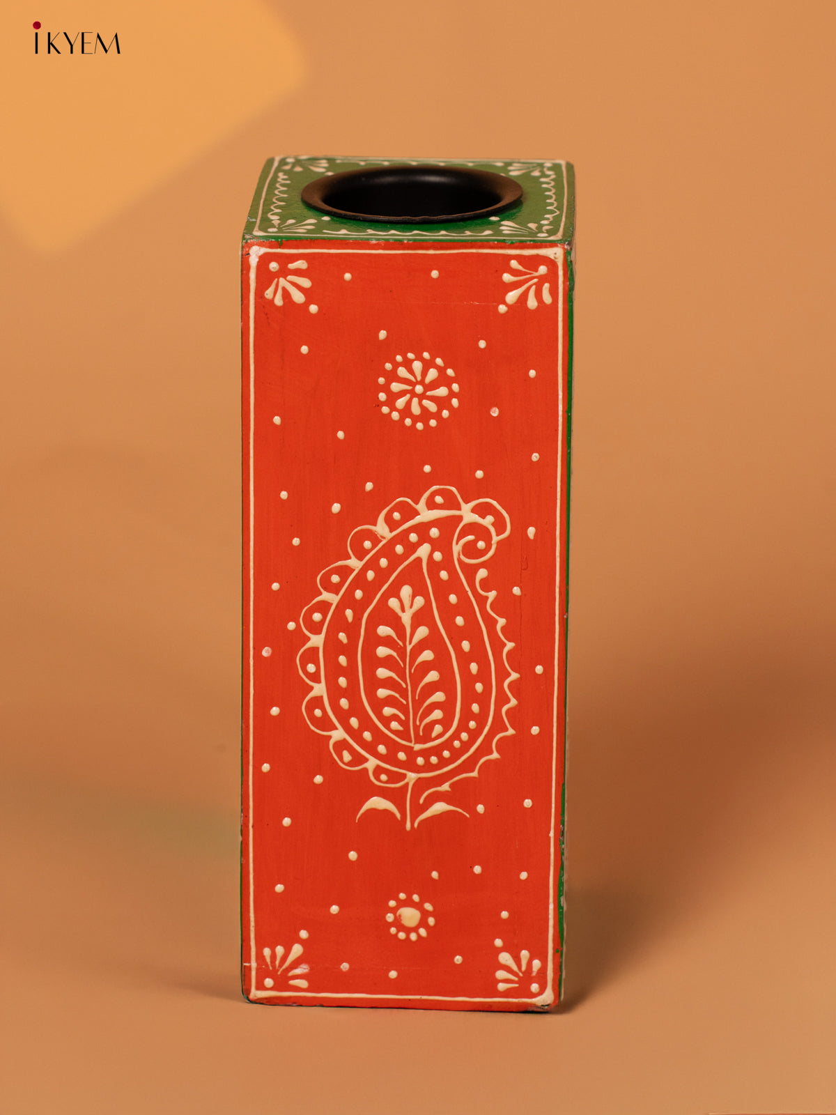 Hand Painted Wooden Candle Holder - 7.4 Inch - 4IJ30126