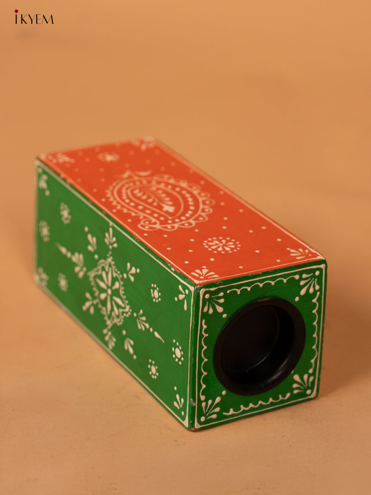 Hand Painted Wooden Candle Holder - 7.4 Inch - 4IJ30126