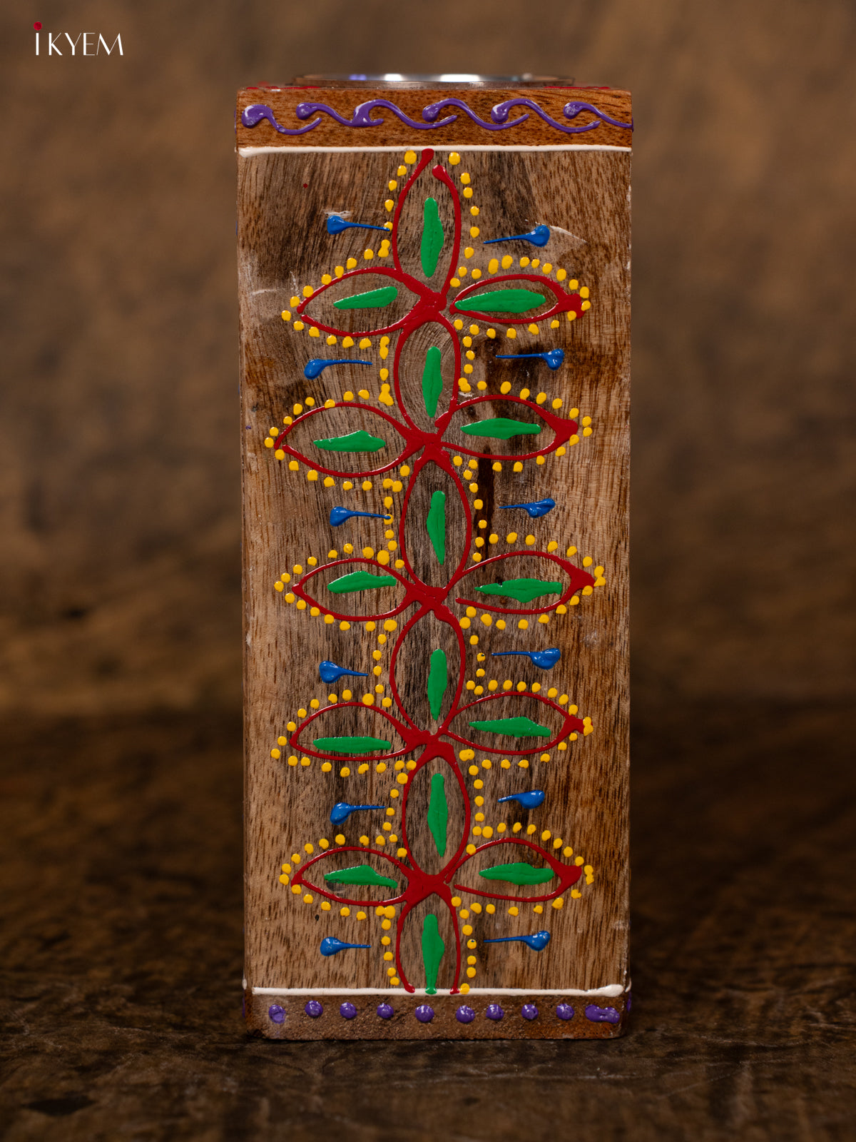 Hand Painted Wooden Candle Holder - 7.6 Inch - 4IJ30128