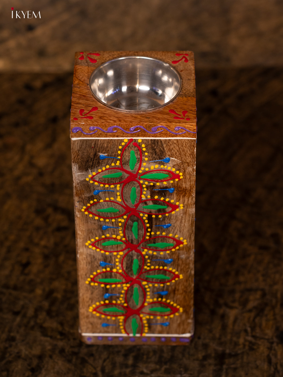 Hand Painted Wooden Candle Holder - 7.6 Inch - 4IJ30128