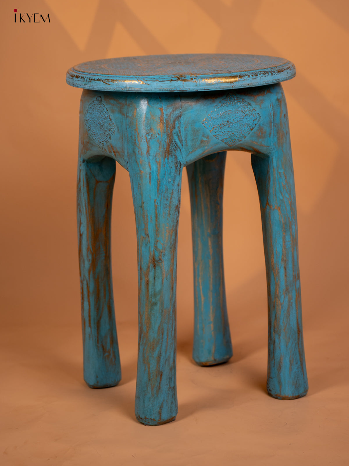 Wooden Elephant Legs Stool Blue - 20.3 Inch - 4IJ26113