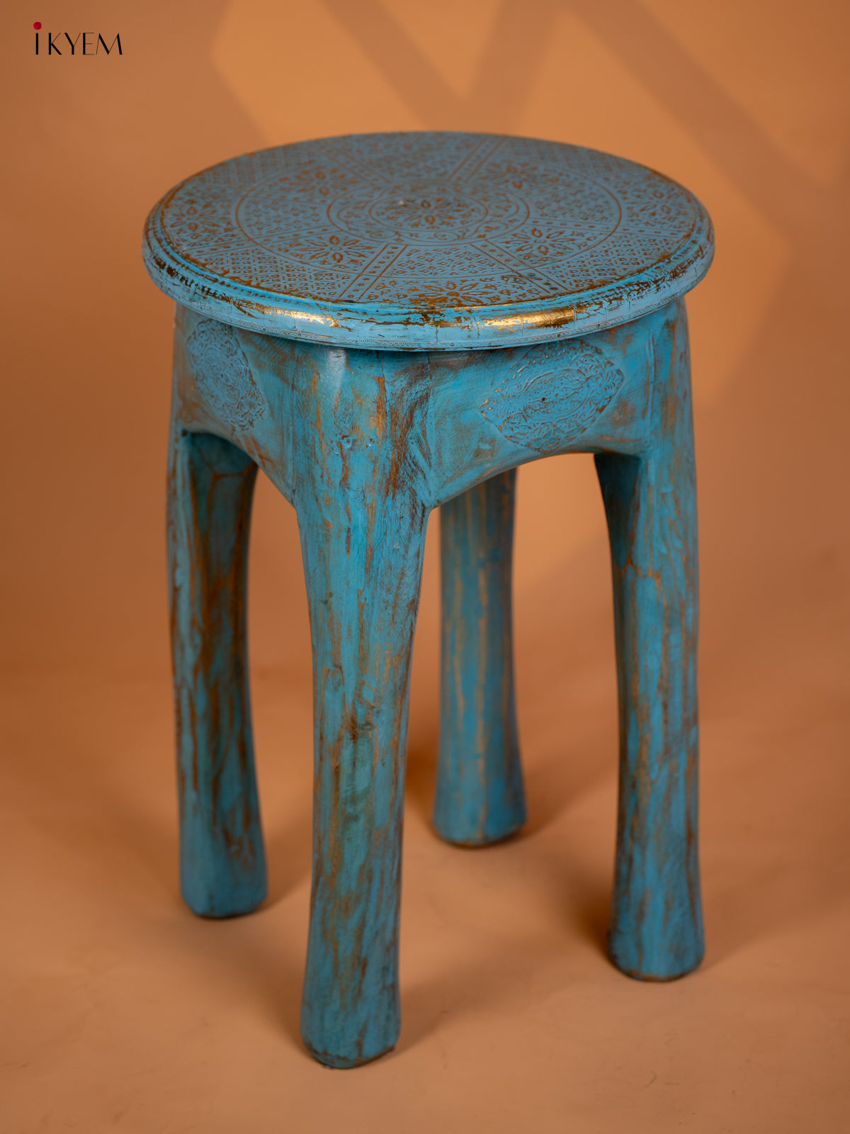 Wooden Elephant Legs Stool Blue - 20.3 Inch - 4IJ26113