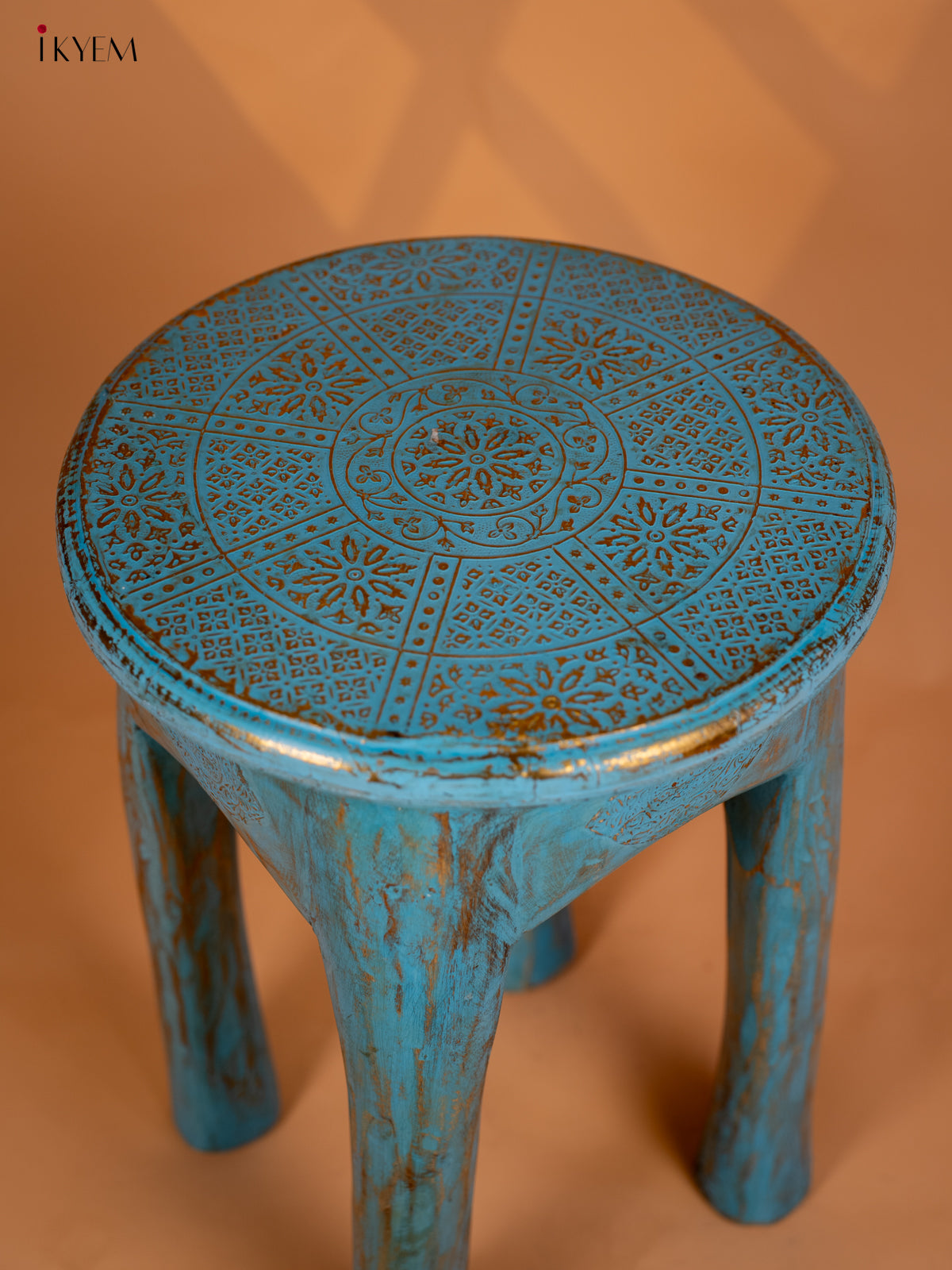 Wooden Elephant Legs Stool Blue - 20.3 Inch - 4IJ26113