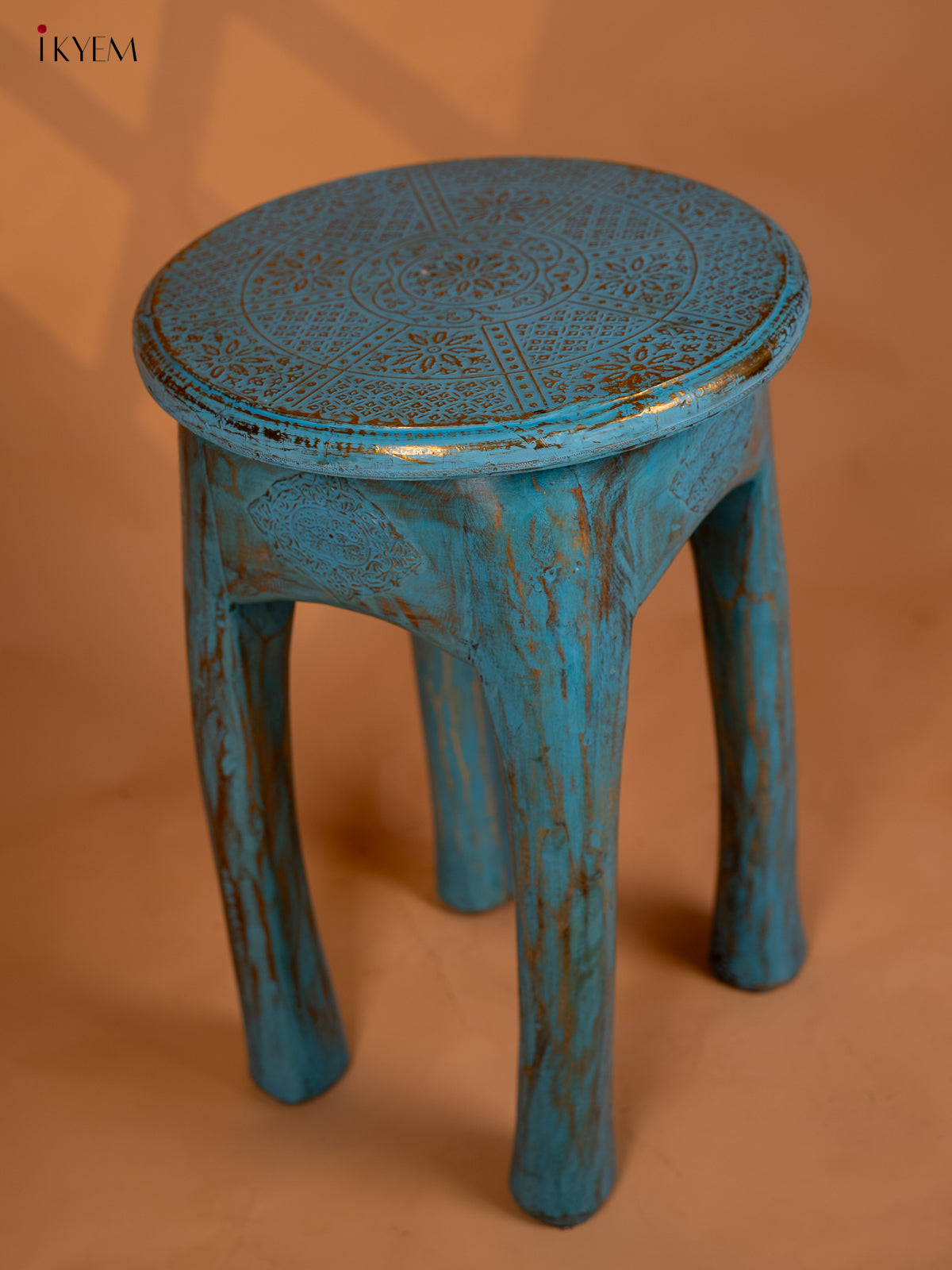Wooden Elephant Legs Stool Blue - 20.3 Inch - 4IJ26113