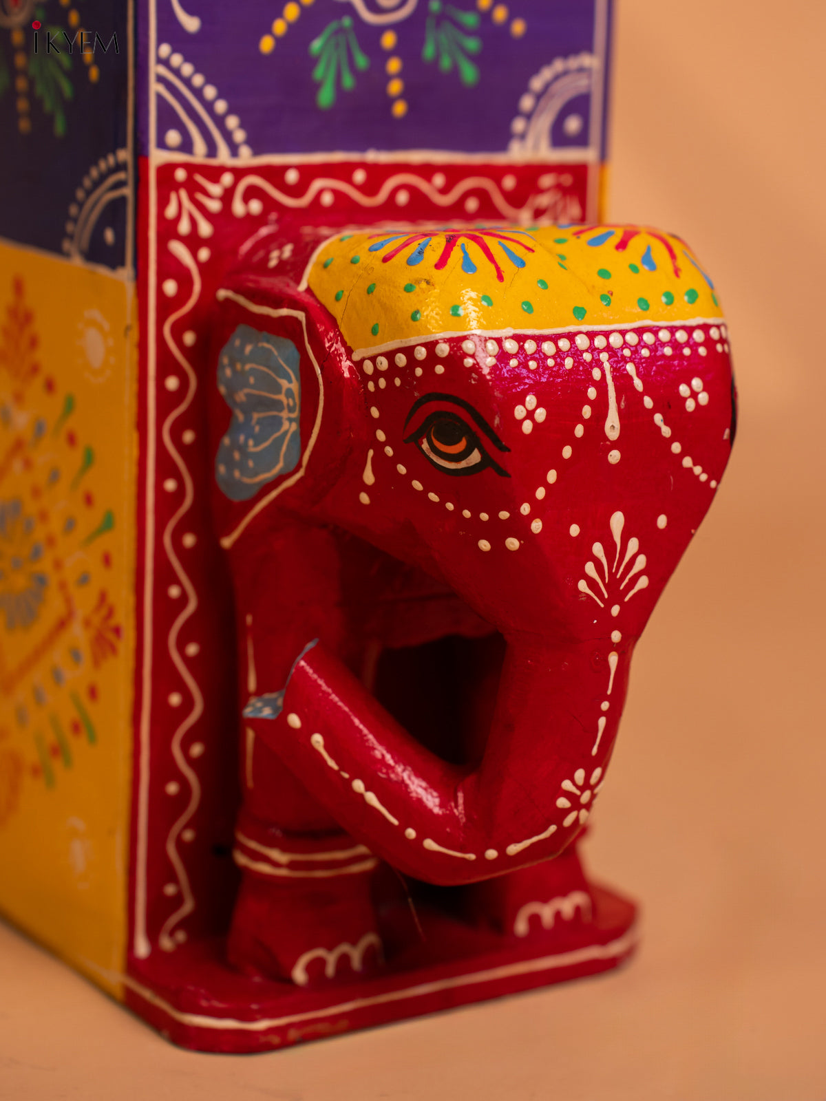Wooden Multi colour Hand Painted Elephant Box - 13.3 Inch- 4JJ02002