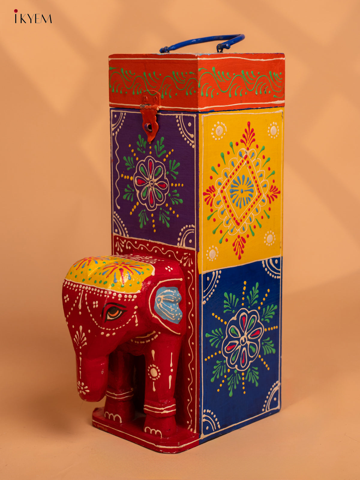 Wooden Multi colour Hand Painted Elephant Box - 13.3 Inch- 4JJ02002