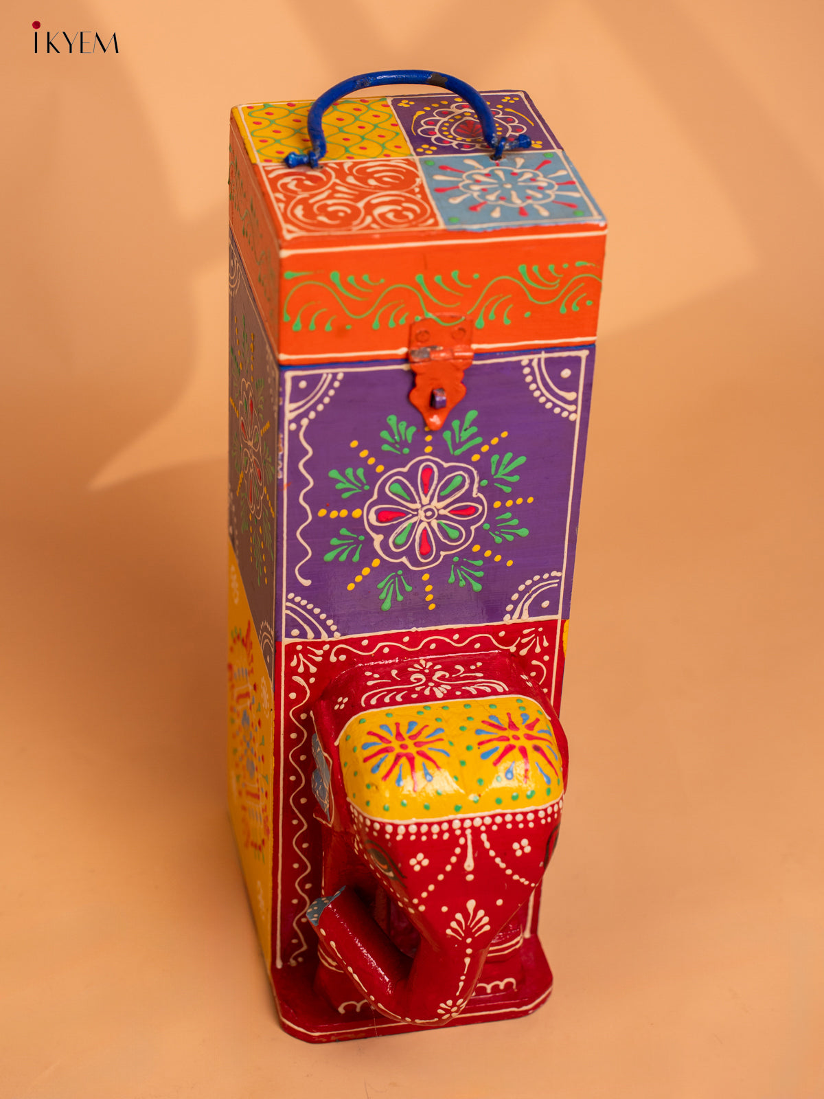 Wooden Multi colour Hand Painted Elephant Box - 13.3 Inch- 4JJ02002
