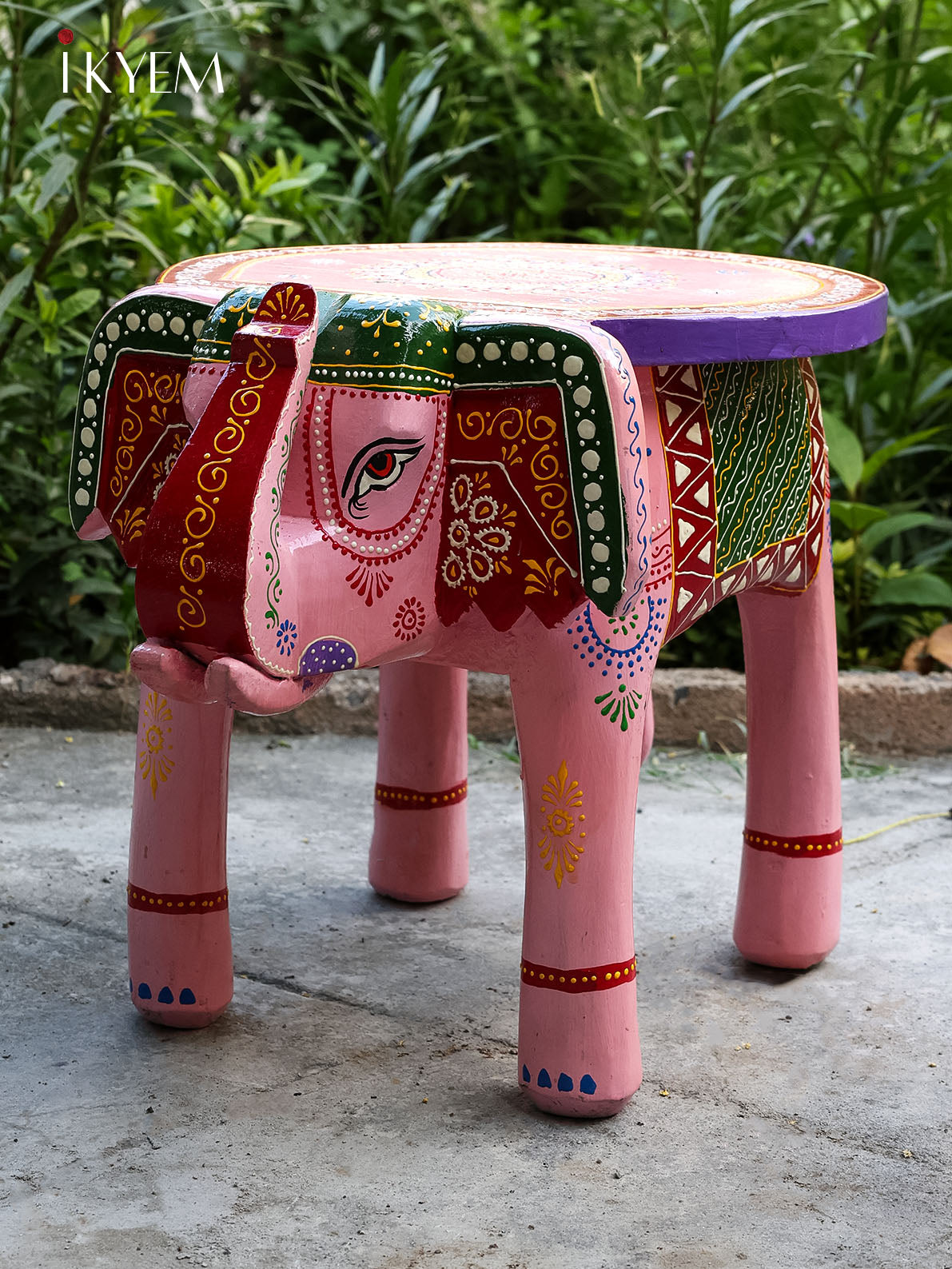 hand painted Wooden Elephant stool pink - 4JJ02090