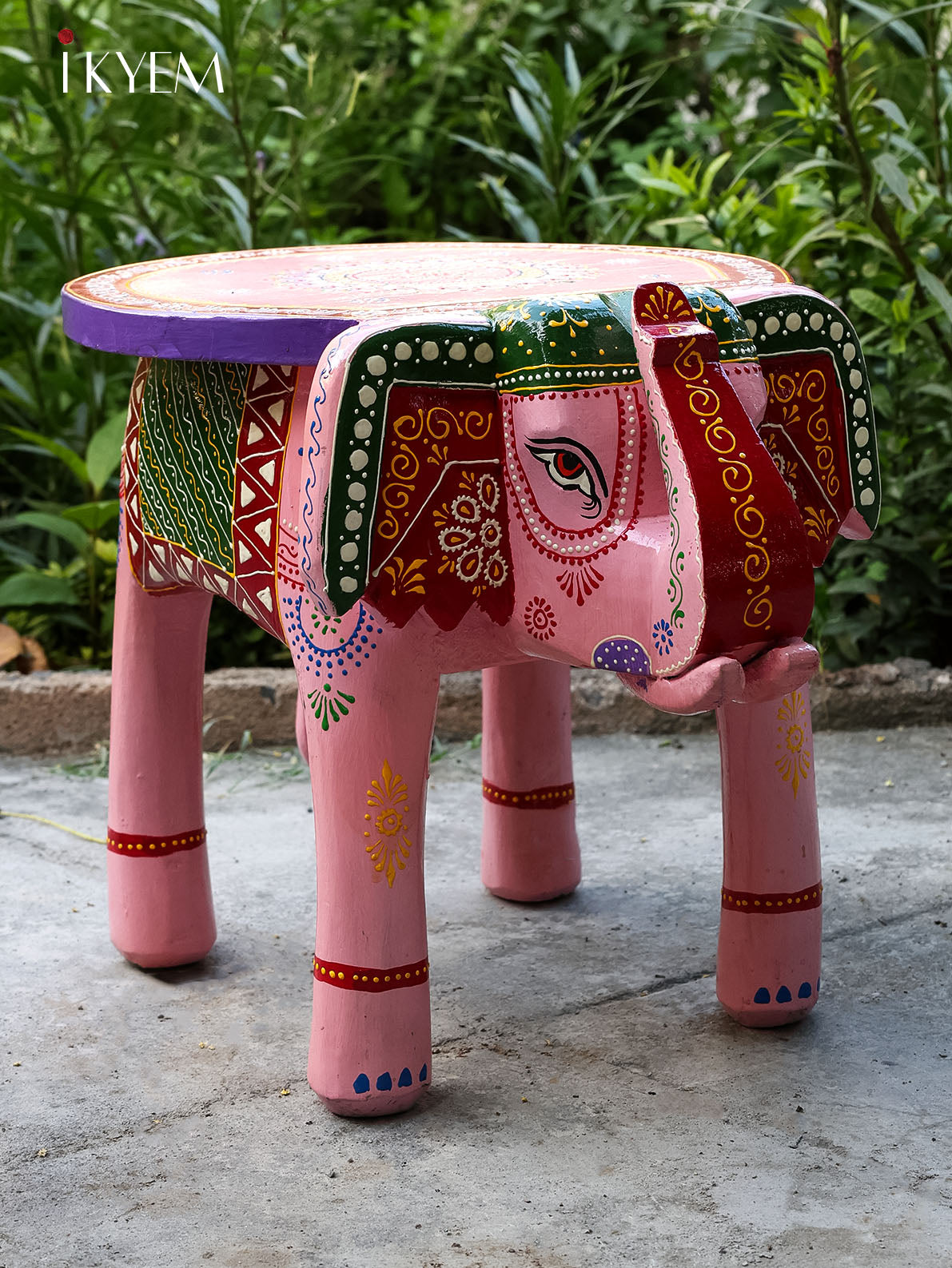 hand painted Wooden Elephant stool pink - 4JJ02090