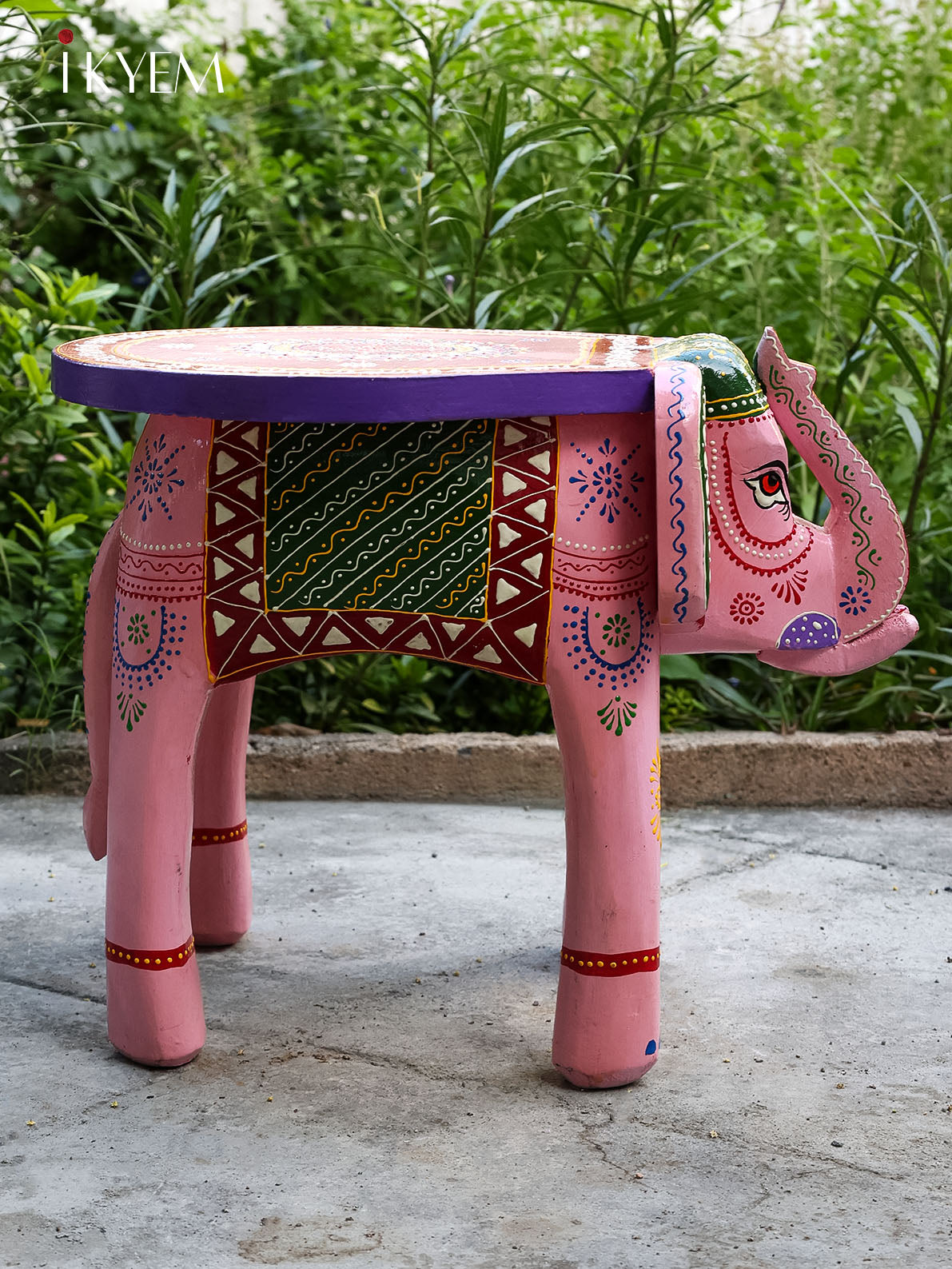 hand painted Wooden Elephant stool pink - 4JJ02090