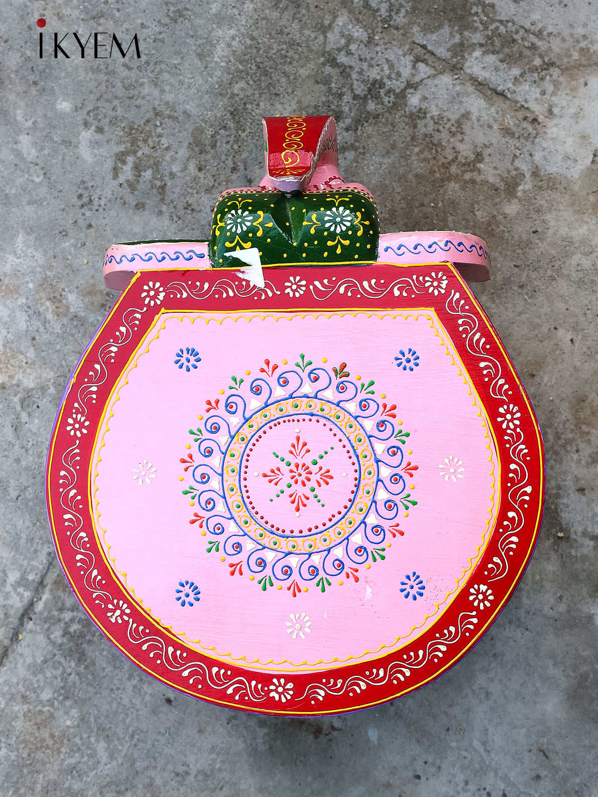 hand painted Wooden Elephant stool pink - 4JJ02090