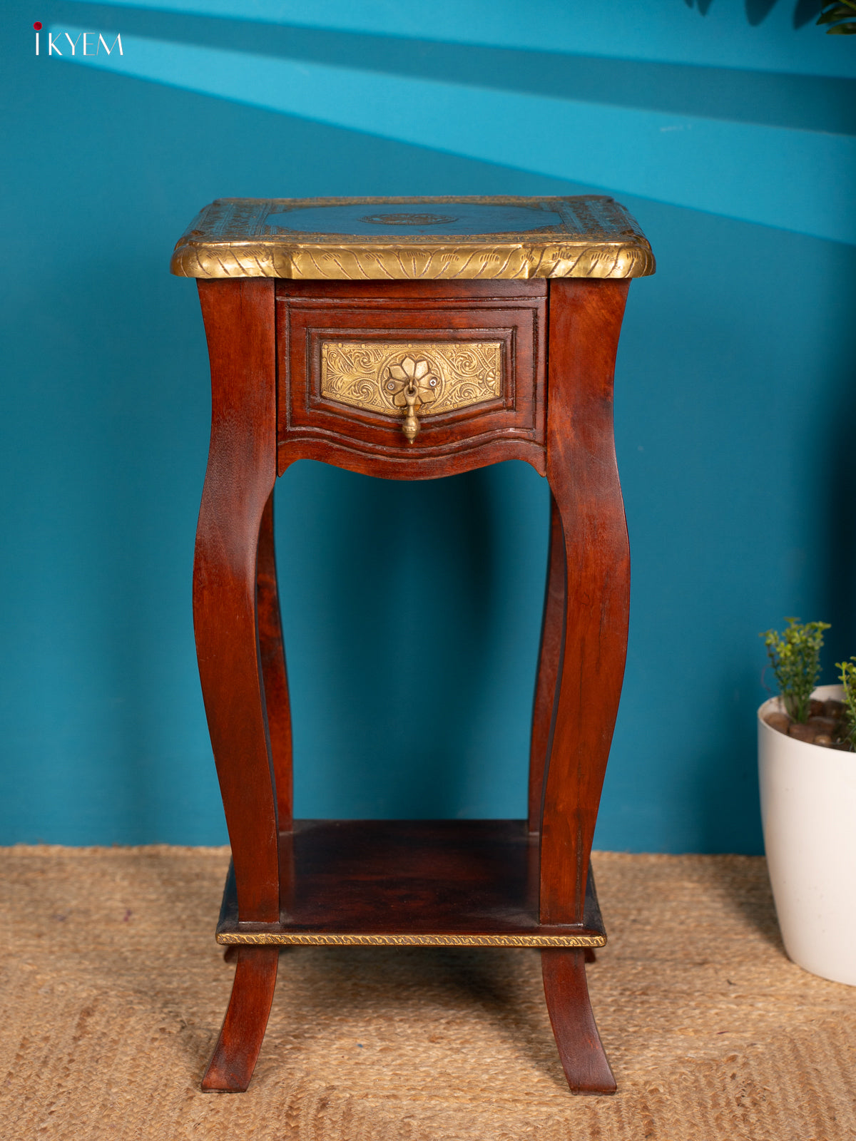 Wooden Brass Fitted Stool - 30 Inch - 4JJ04007