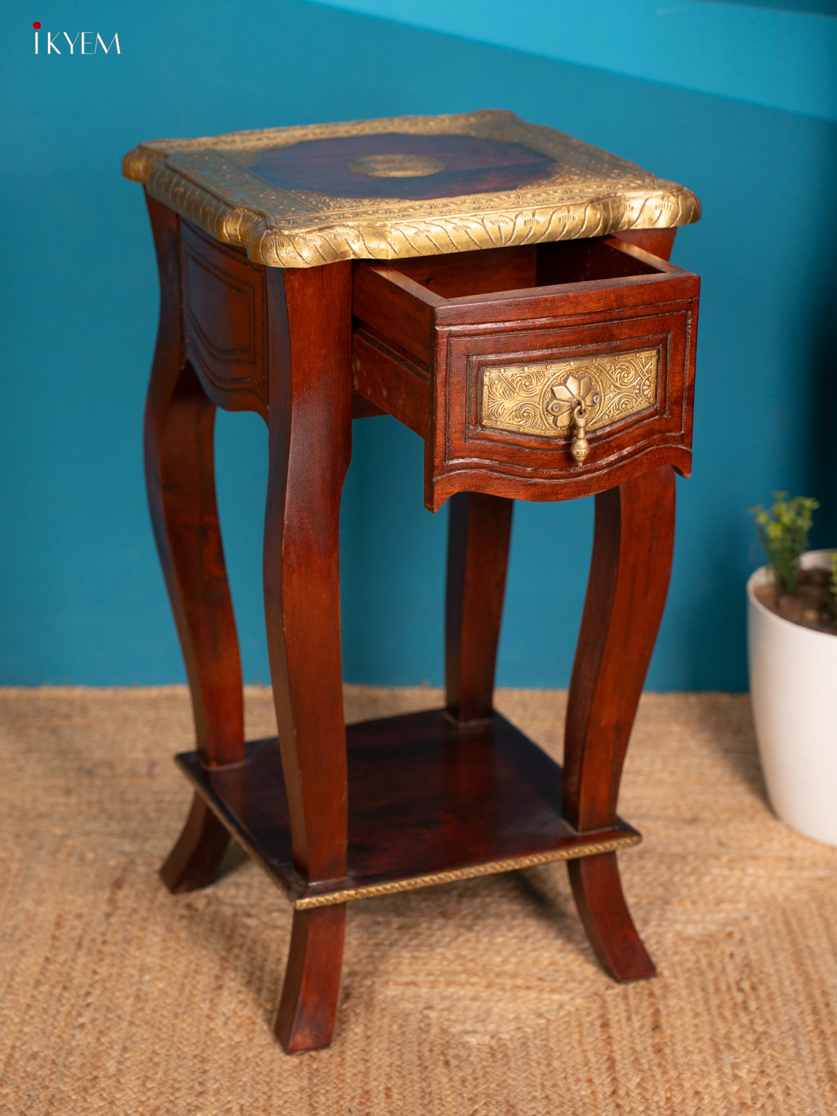 Wooden Brass Fitted Stool - 30 Inch - 4JJ04007