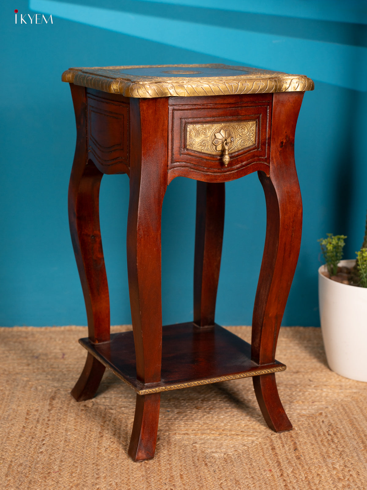 Wooden Brass Fitted Stool - 30 Inch - 4JJ04007
