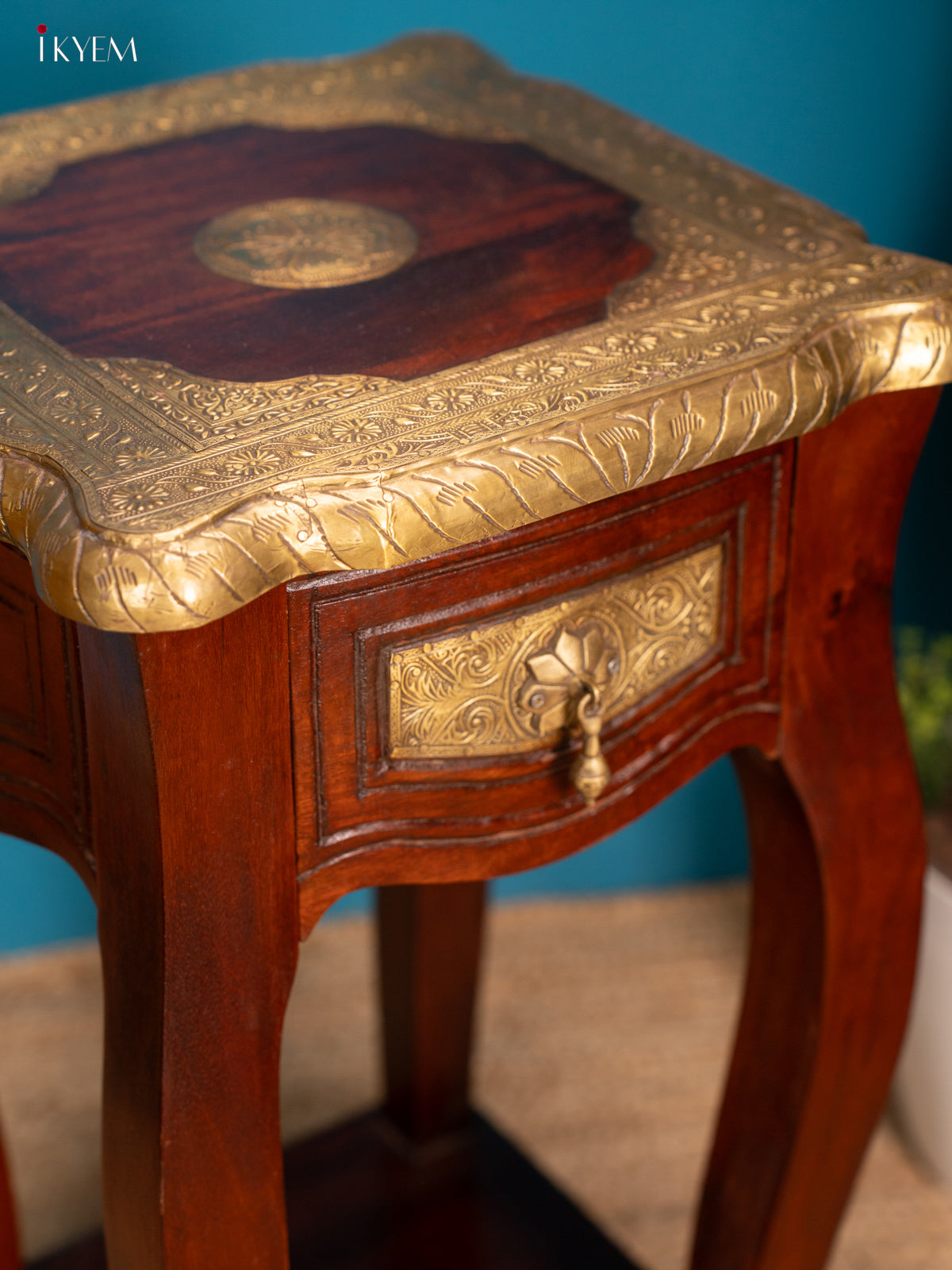 Wooden Brass Fitted Stool - 30 Inch - 4JJ04007