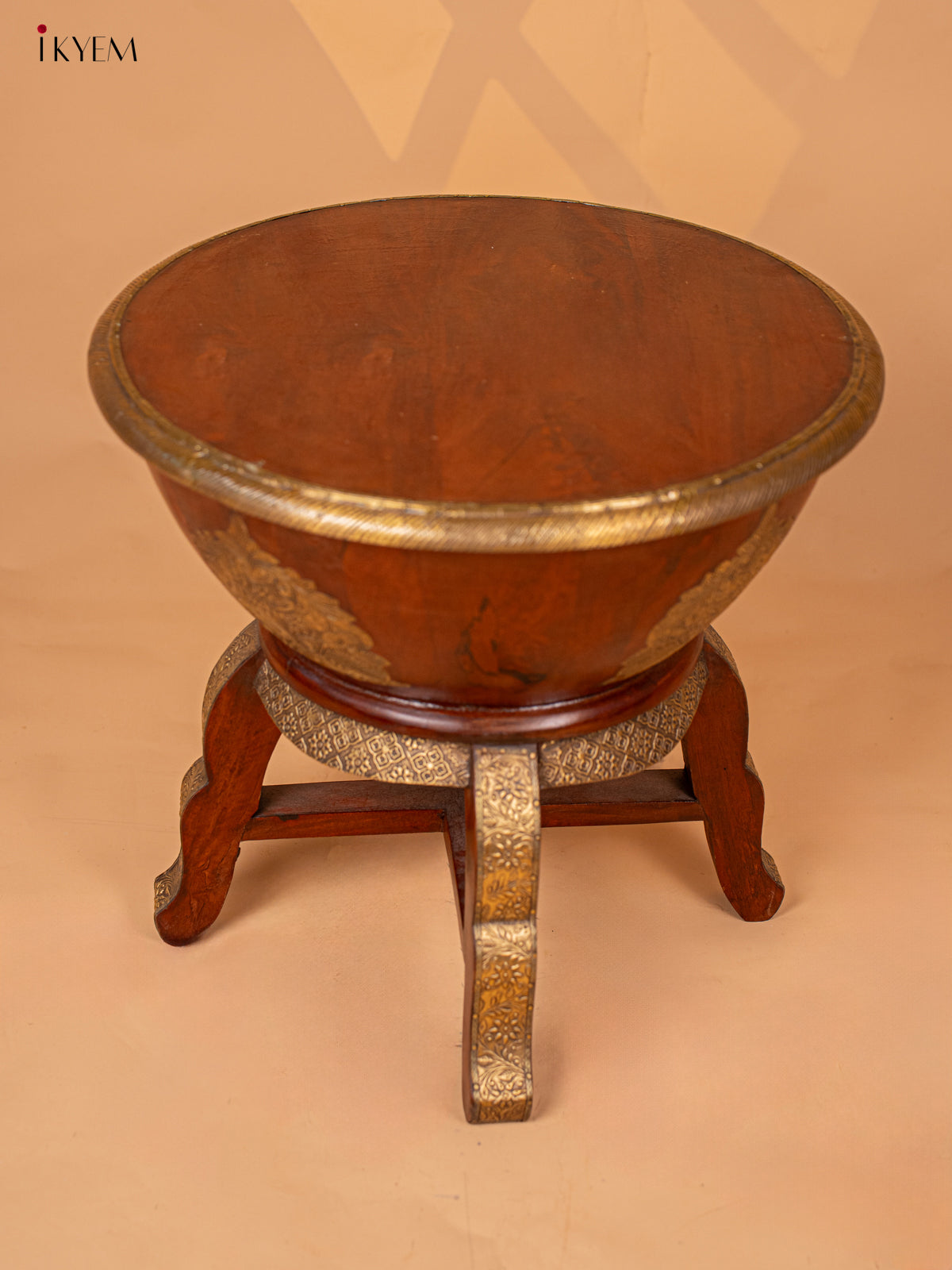 Wooden Stool Brass Fitted -17.3 Inch -4JJ04024