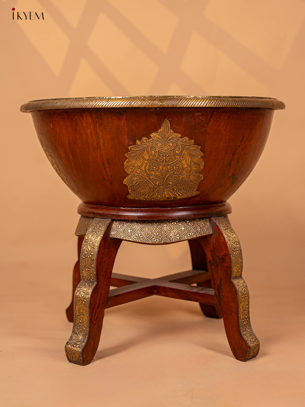Wooden Stool Brass Fitted -17.3 Inch -4JJ04024