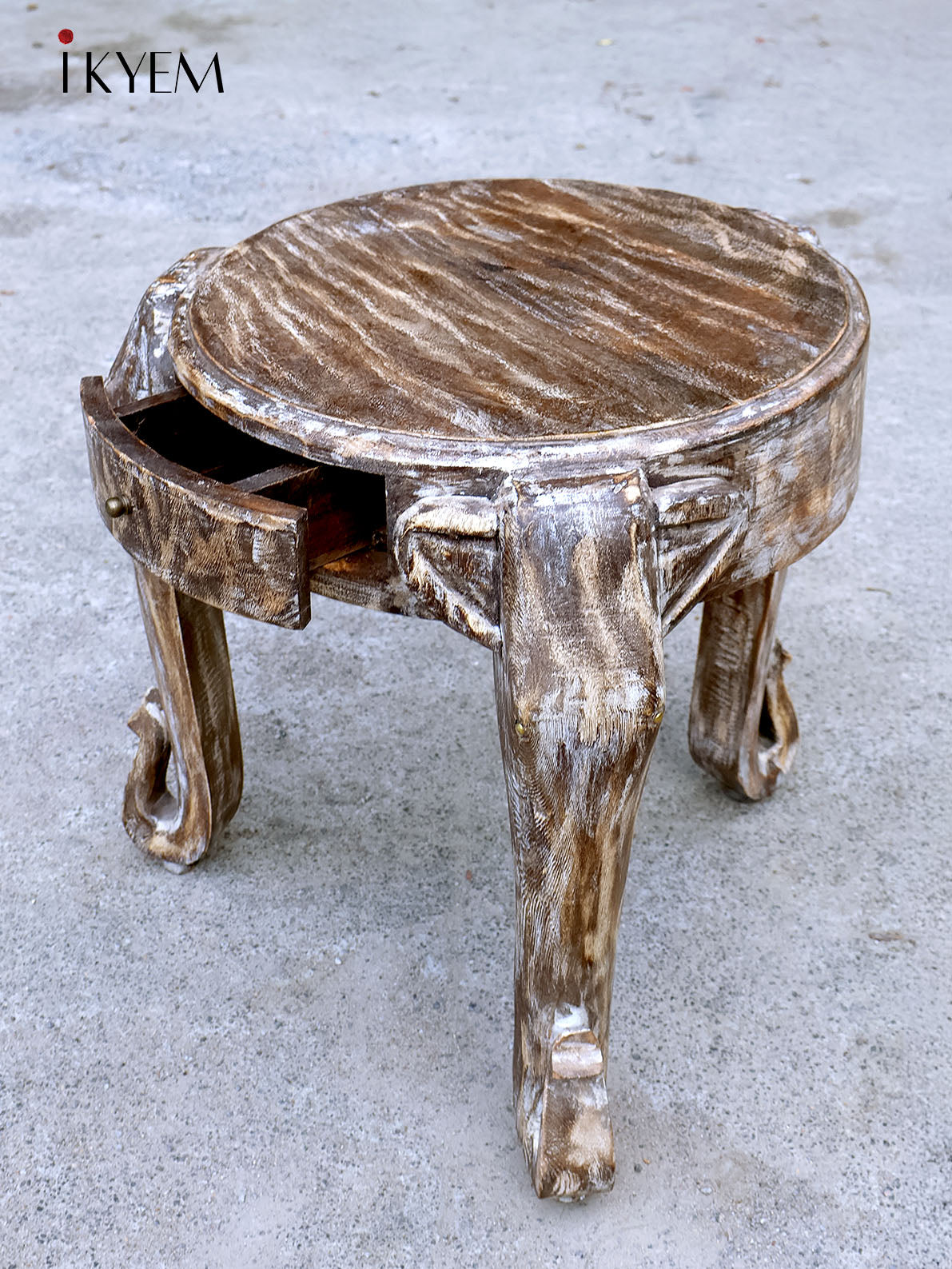 Wooden Elephant Shaped stool with hidden drawer - 18 Inch - 4JJ04079