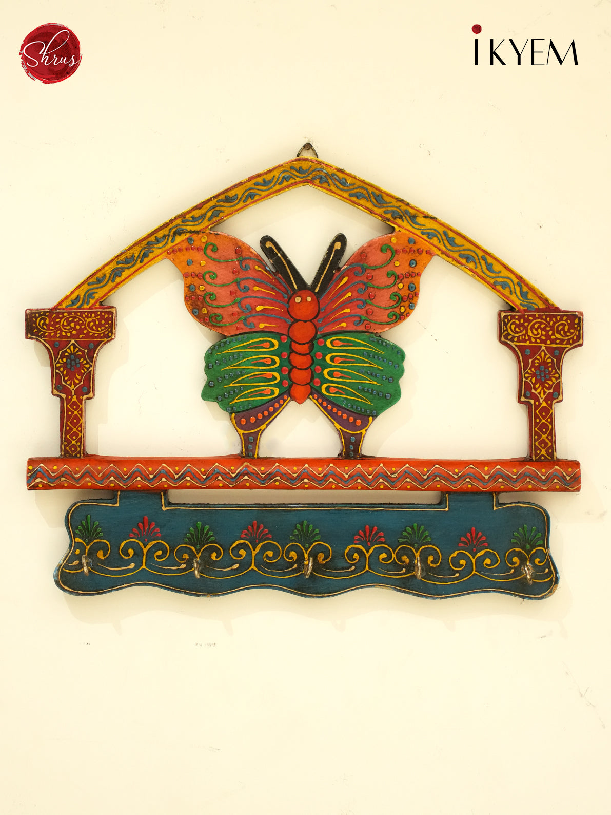 Hand painted wooden butterfly key holder