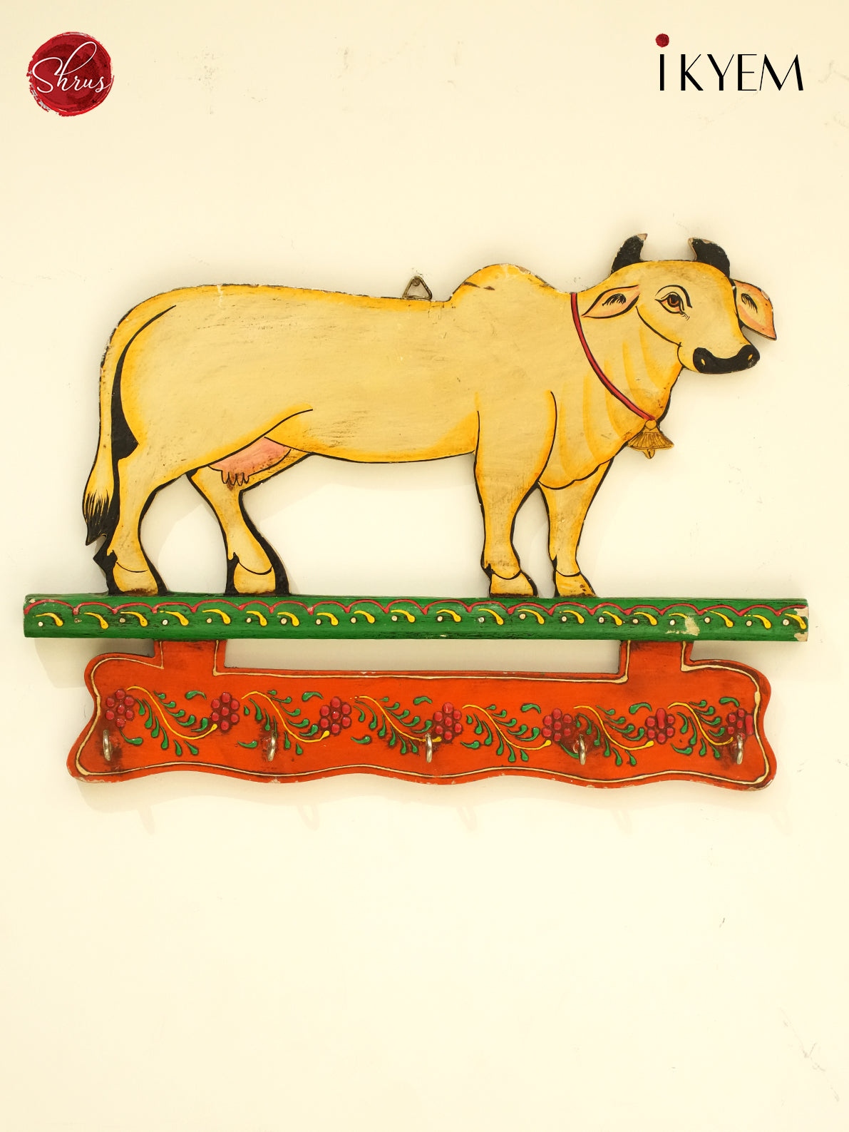 Hand painted wooden cow key holder