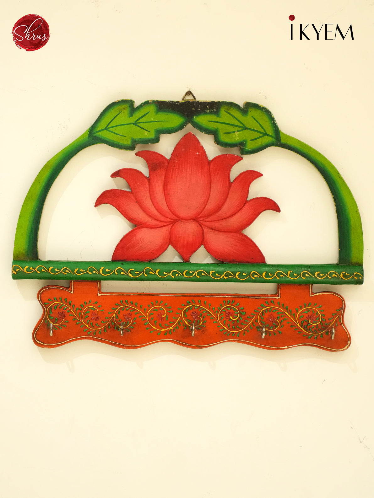 Hand painted wooden lotus key holder