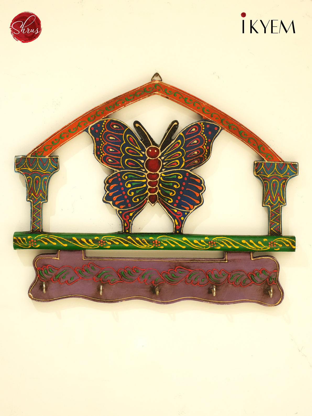 Handpainted wooden butterfly key holder